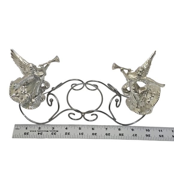 Vintage Angel Silver Tone Glitter Candle Holder Centerpiece Guardian Angel Horn - Picture 6 of 14